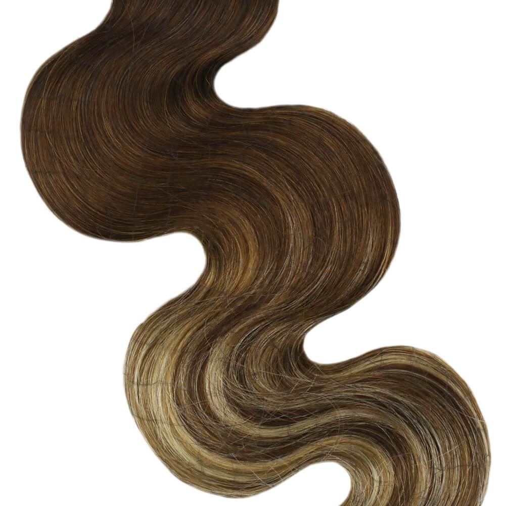 100% Human Hair Extensions Tape in #4/6/13 Brown with Blonde