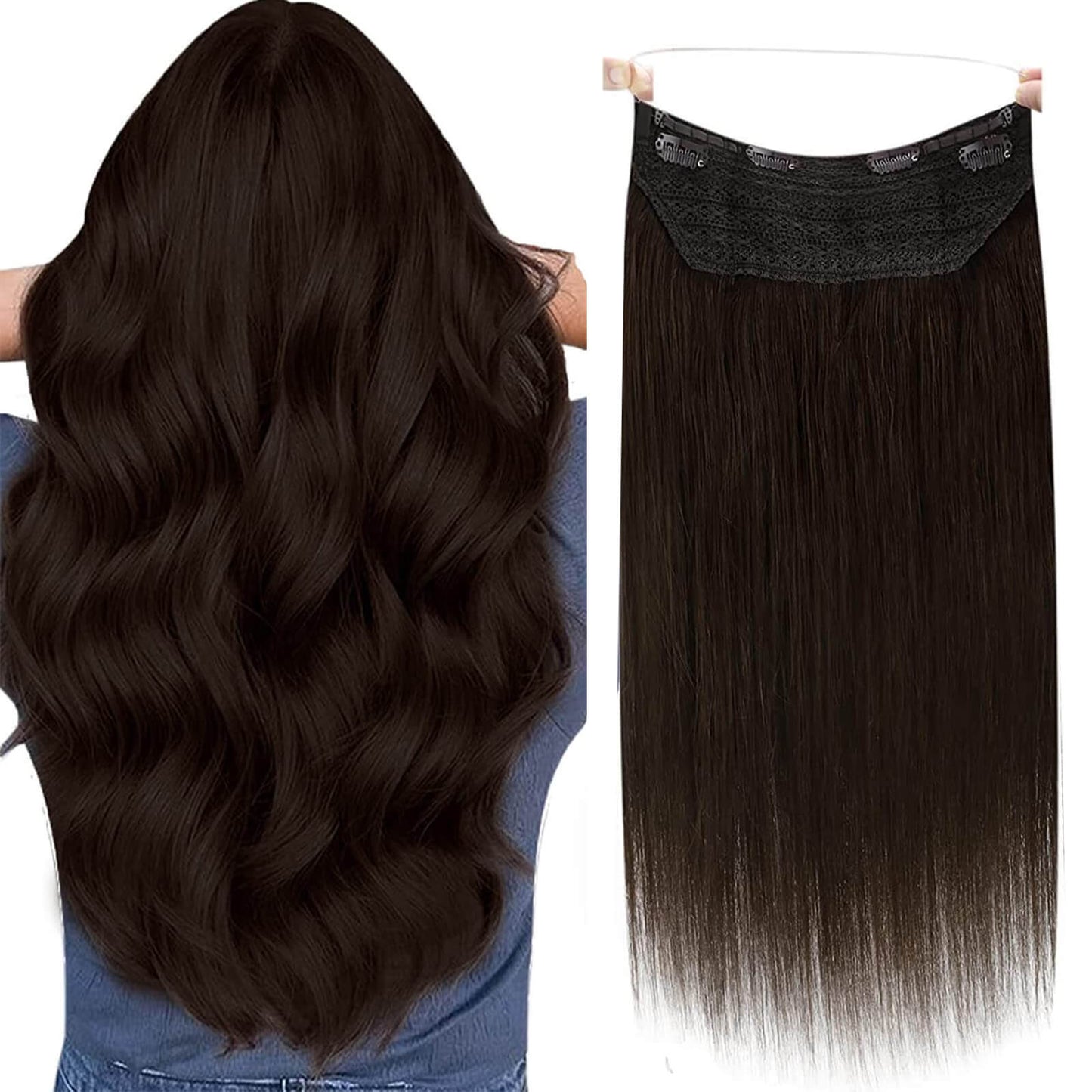 Halo Hair Extensions Flip in Human Hair Extensions Dark Brown