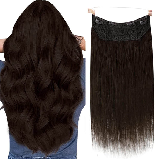 Halo Hair Extensions Flip in Human Hair Extensions Dark Brown