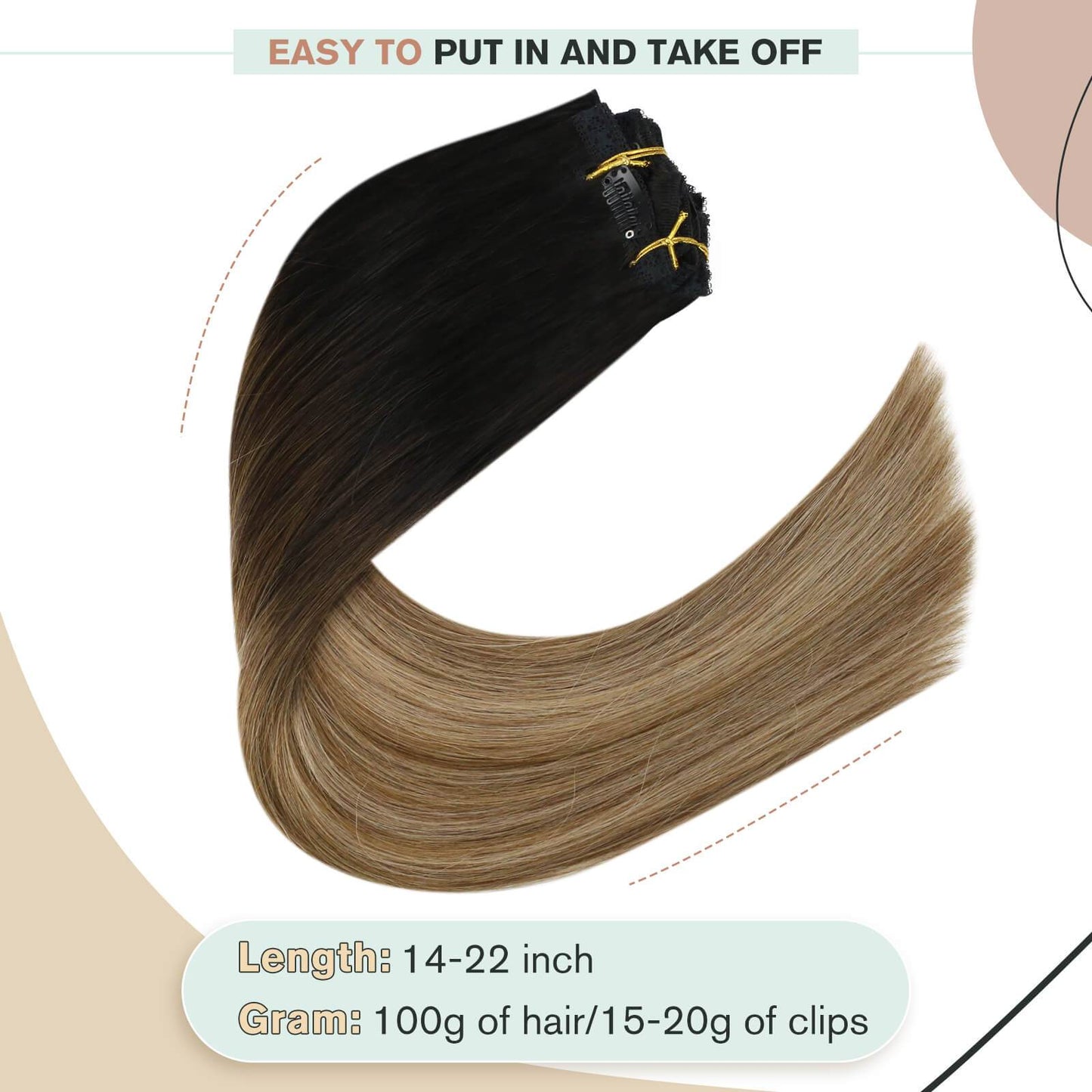 Three Tones Color Balayage Ombre Clip in Remy Human Hair Extensions #1B/6/16