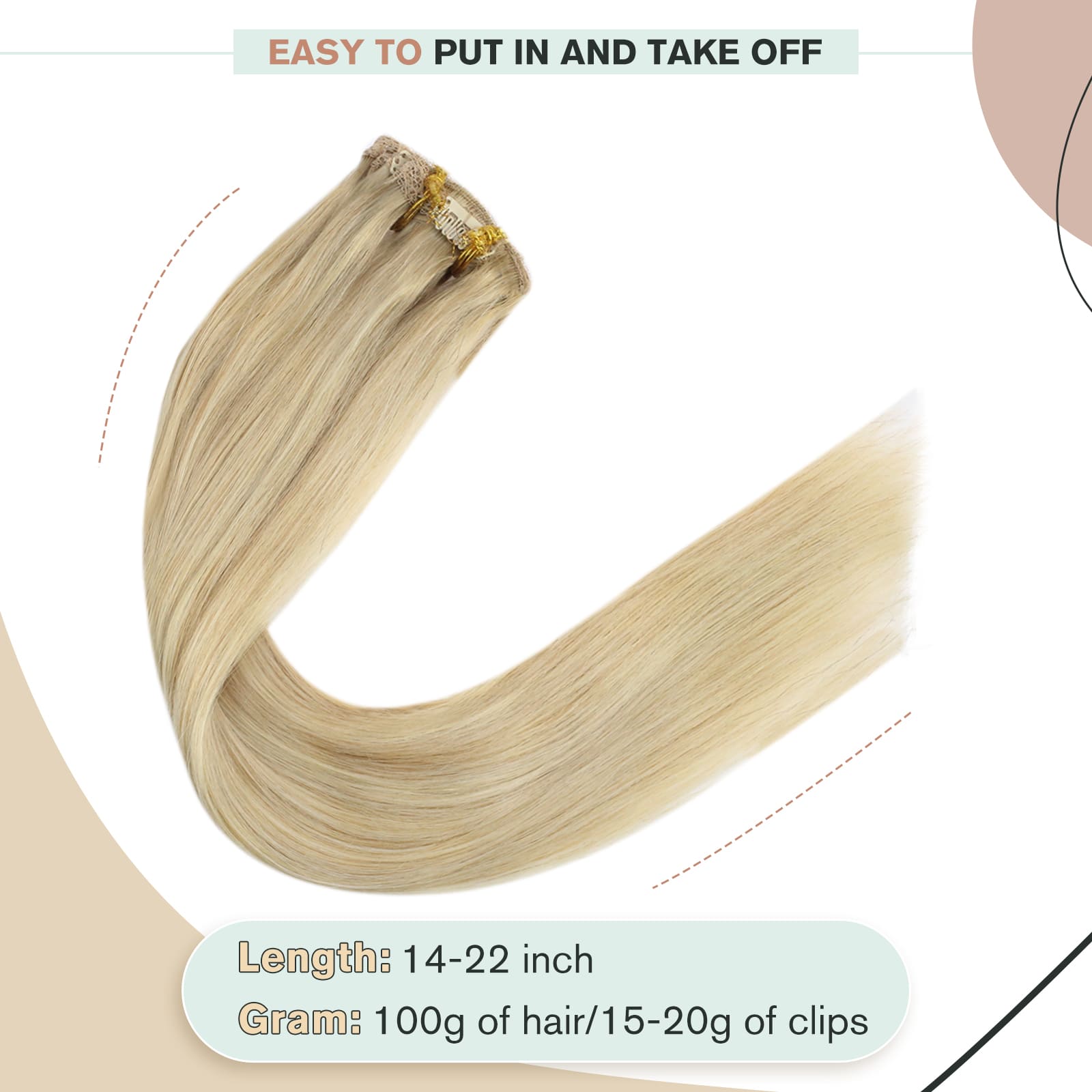 Golden Blonde Highlight Blonde 7PCS Clip in Hair Full Head Extensions Remy Human Hair