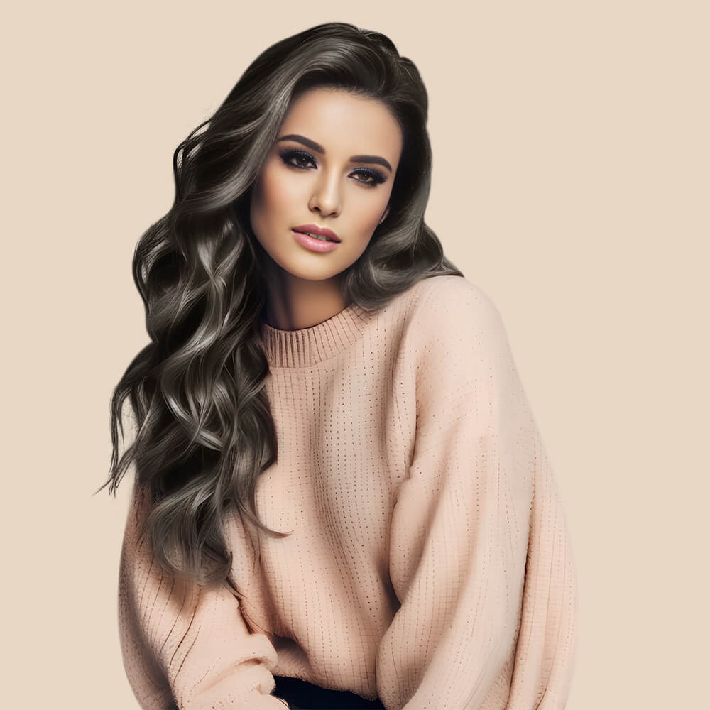 Balayage Invisible Genius Weft Extensions Black With Grey russian hair weft