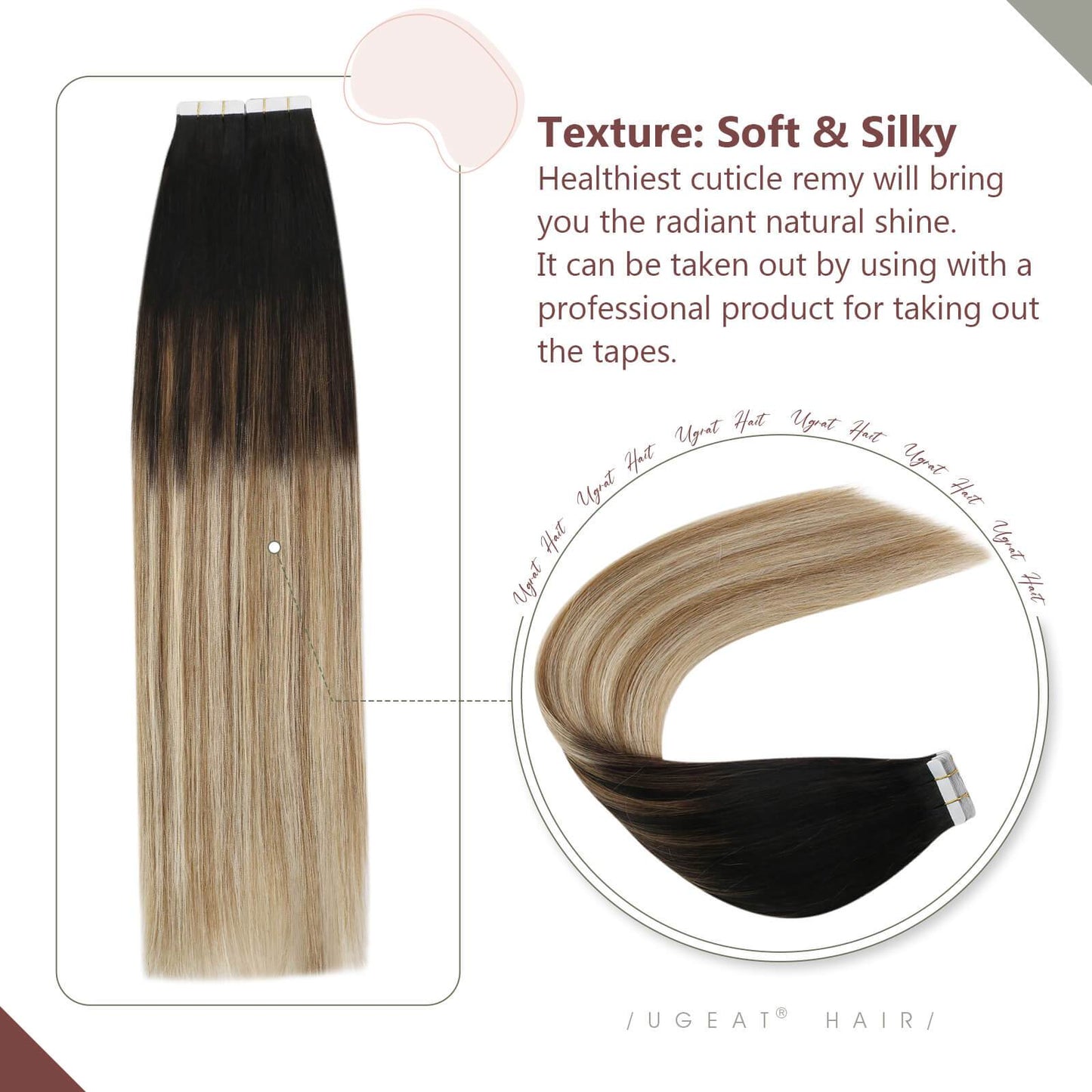 50g #1B Black Fading to #10 Brown and #60 Blonde Balayage Skin Weft
