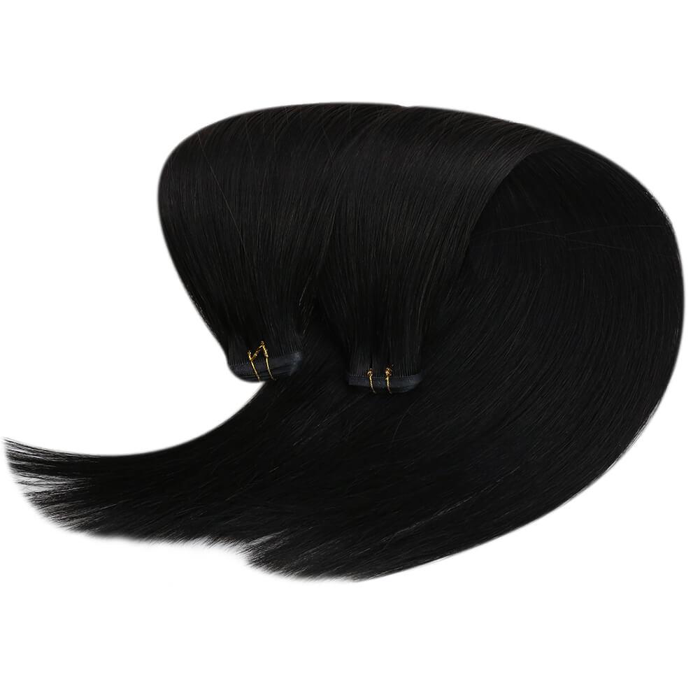 virgin thin flat silk weft human hair extensions