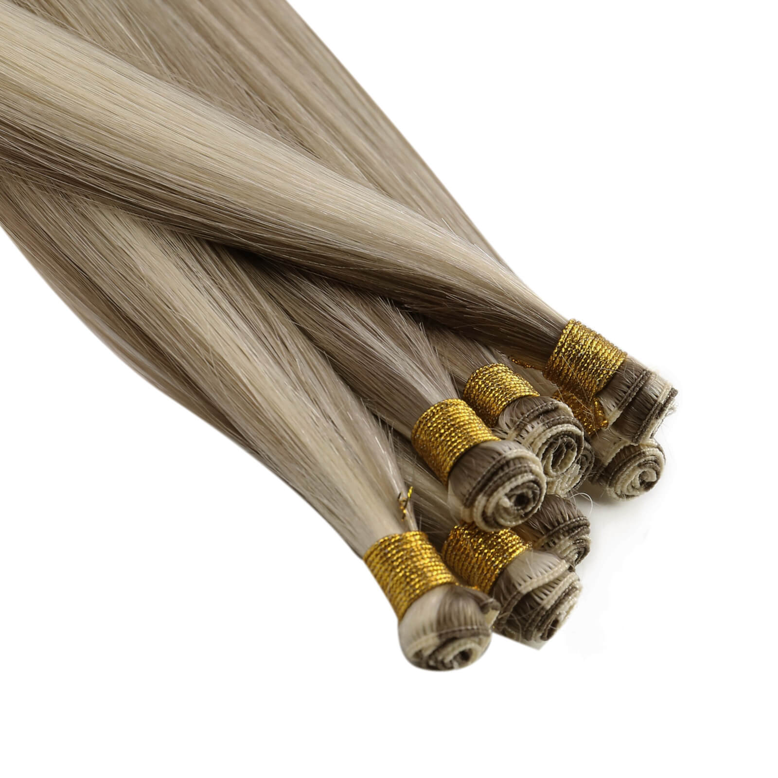 blonde highlight hand tied human hair weft virgin human hair weft