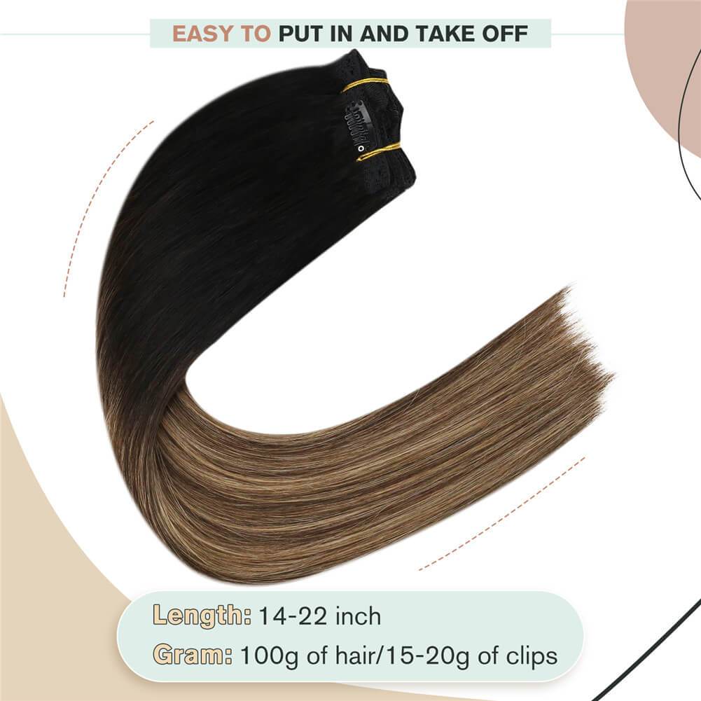 Hair Extensions Clip in Human Hair 22 Inch Natural Human Hair Clip in Extensions