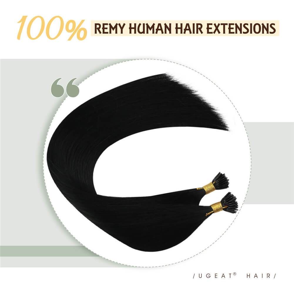 Real Human Hair I Tip Hair Extensions 24inch #1 Jet Black Cold Fusion Hair Extensions