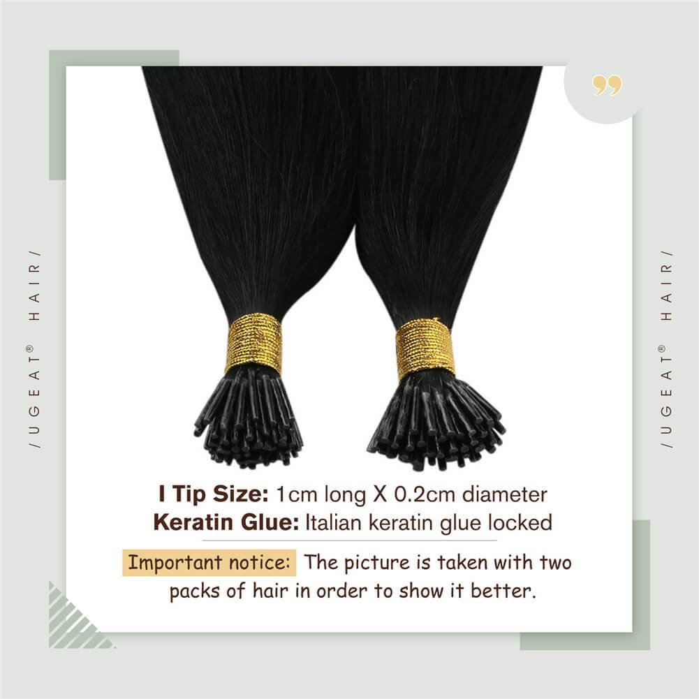 Keratin I Tip Hair Extensions Human Hair #1 Jet Black