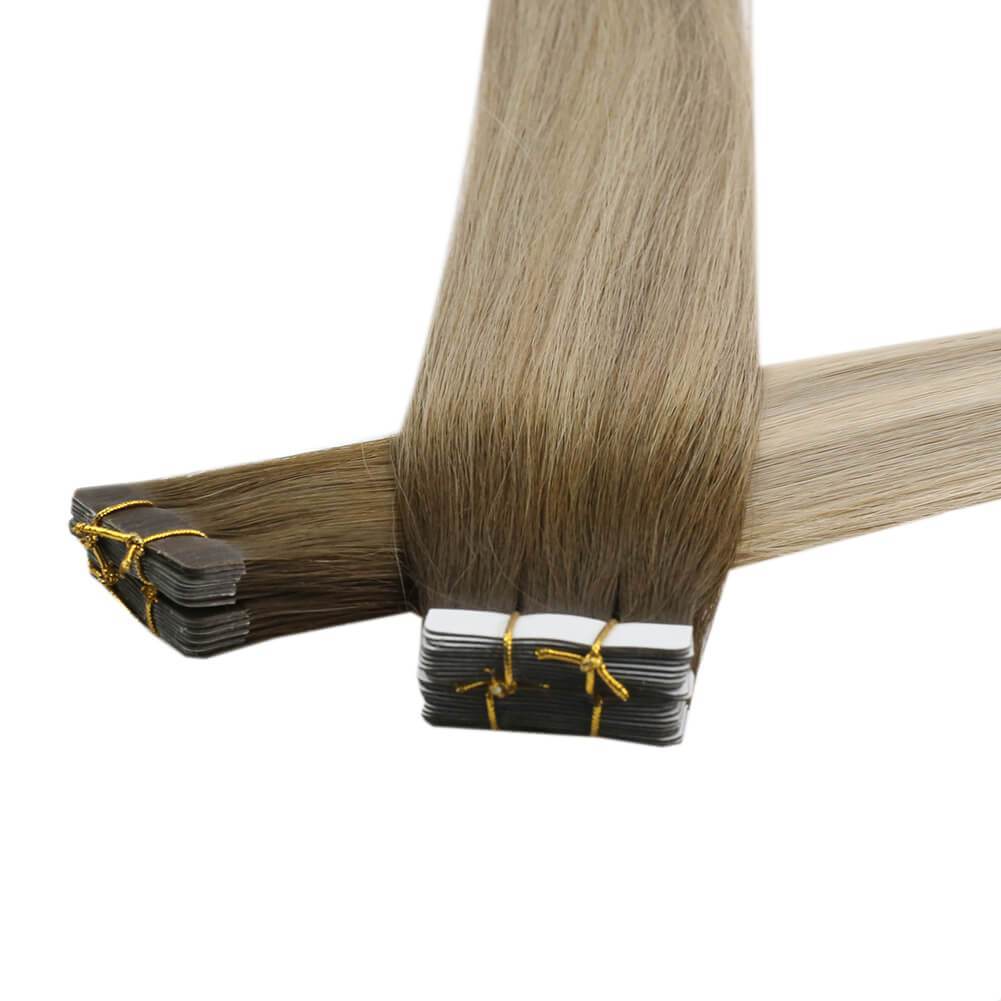 real tape in hair extensions brown and Blonde virgin human hair tape in extensions
