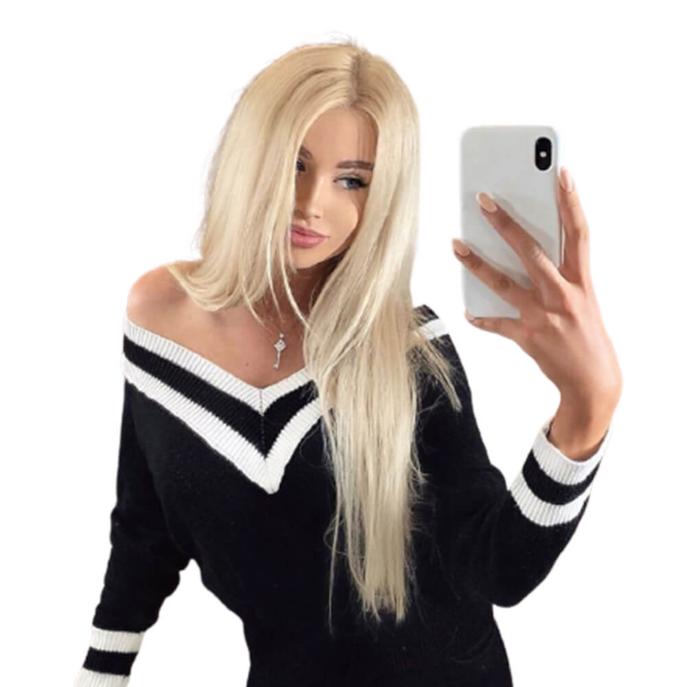 PU Invisible Skin Weft With Holes Human Hair Platinum Blonde