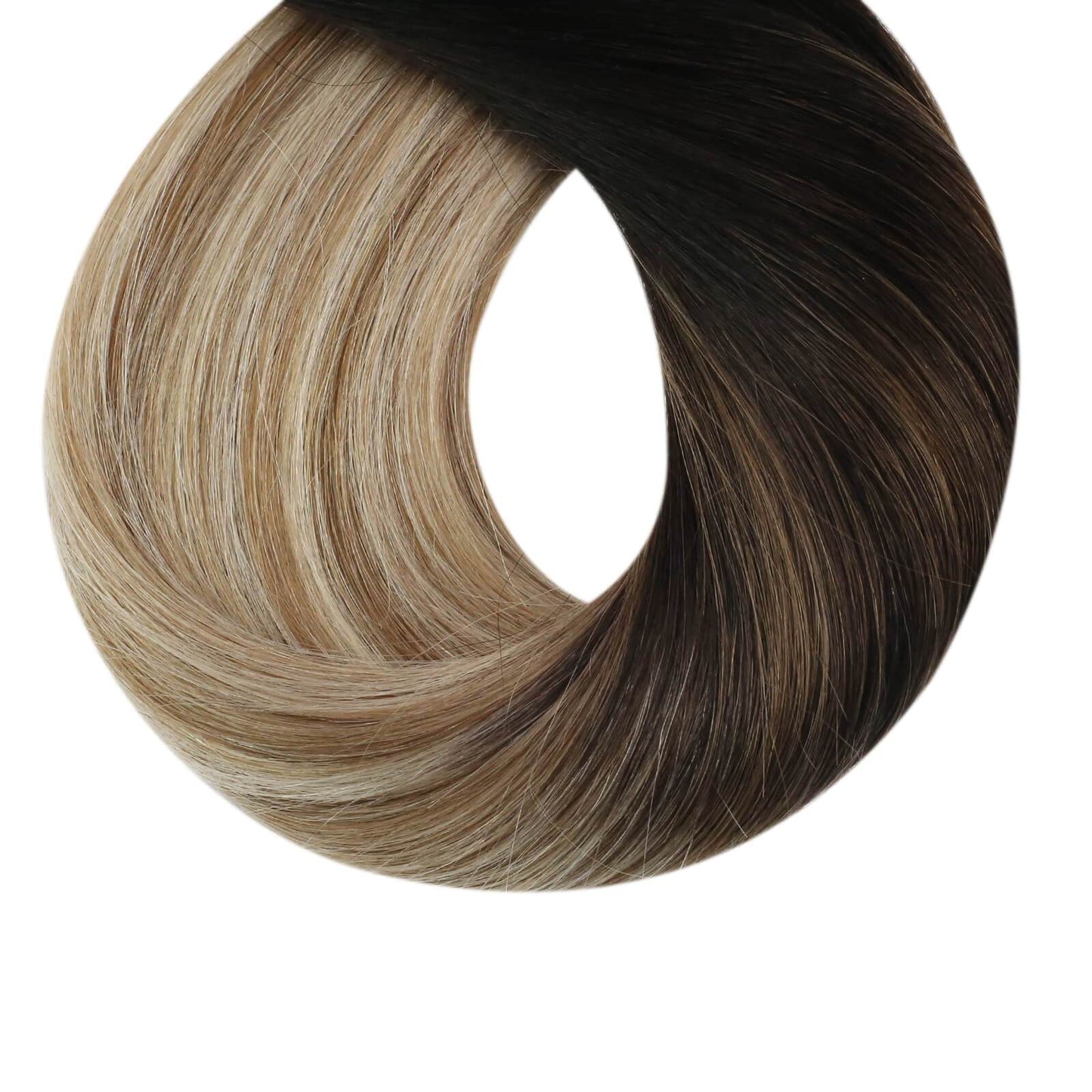 Silky Straight Hair Extensions Tape in #1B Black Fading to #10 Brown and #60 Blonde