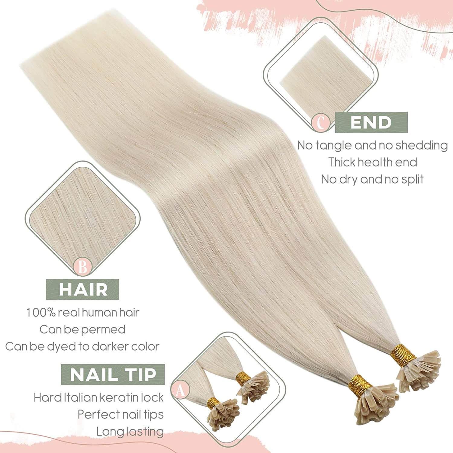 Nail Tips Keratin Hair Extensions
