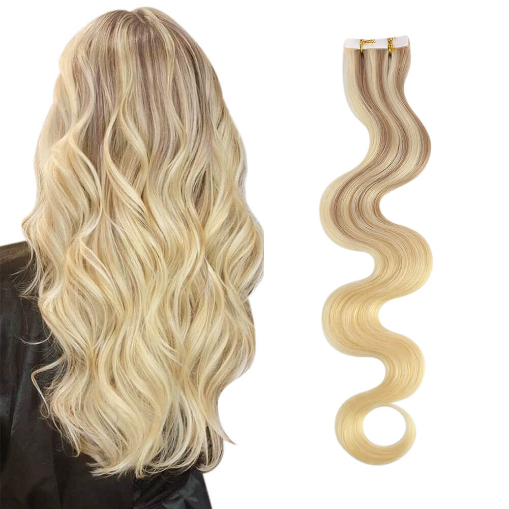 Balayage Omber Blonde Virgin Body Wave Tape in Hair Extensions #18/22/60