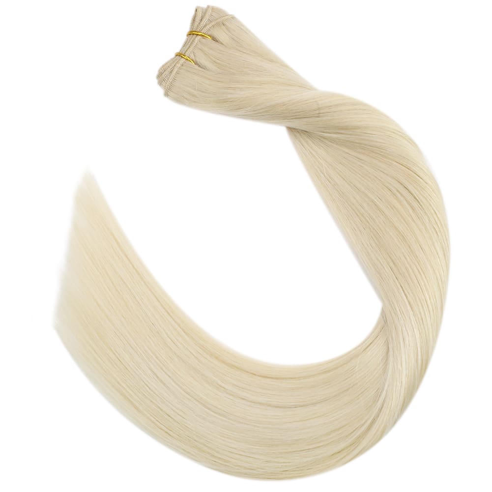 Hair Weave Style Sew in Platinum Blonde Color Remy Human Hair #60