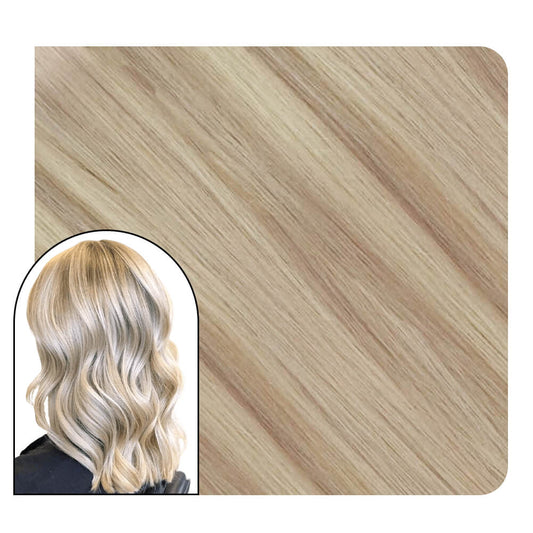 Flat Silk Weft Hair Extensions Virgin Hair Ash Blonde with Bleach Blonde 18/613