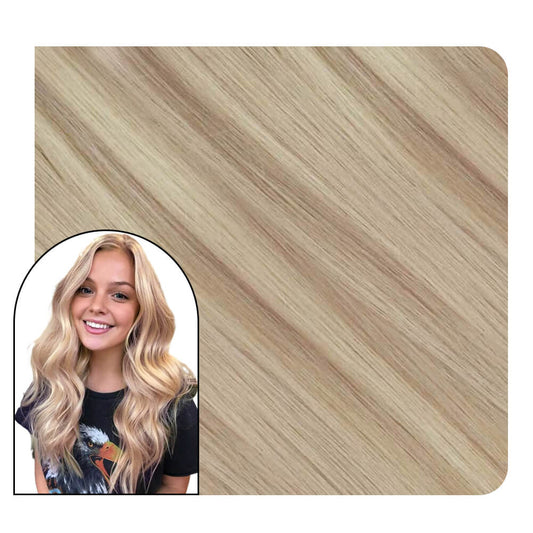 Flat Silk Weft Hair Extensions Virgin Hair Ash Blonde with Bleach Blonde 18/613