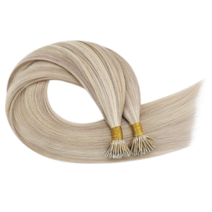 Nano Ring  Ash Blonde with Bleach Blonde Human Hair Extensions #18/613