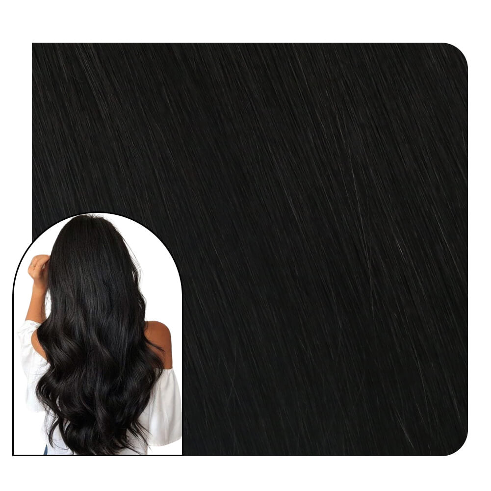 Clip in Hair for Fullness Pure Color Natural Black Color Extensions #1b