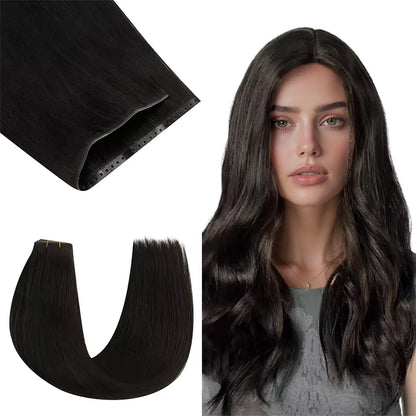 PU Skin Weft Extensions With Small Hole Human Hair Off Black