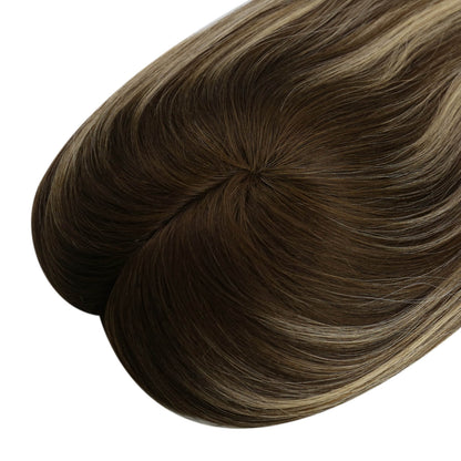 Virgin Hair Toppee Brown With Highlights Color Toppers For Thinning Hair