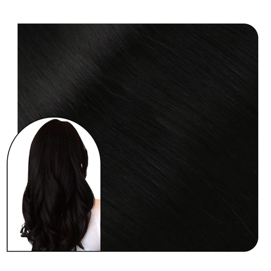 Flat Silk Weft Hair Extensions Real Virgin Hair Bundles Jet Black #1