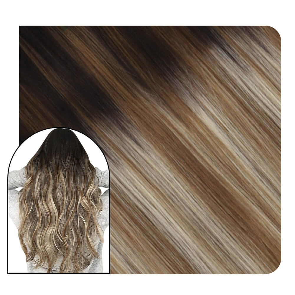 Clip in Hair Extensions Human Hair Double Weft Clip ins Balayage #1B Black to #10 Brown and #60 Platinum Blonde