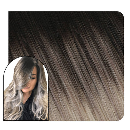 Clip in Hair Extensions 14 Inch Clip in Real Human Hair Extensions Balayage Off Black with Ash Blonde to Platinum Blonde
