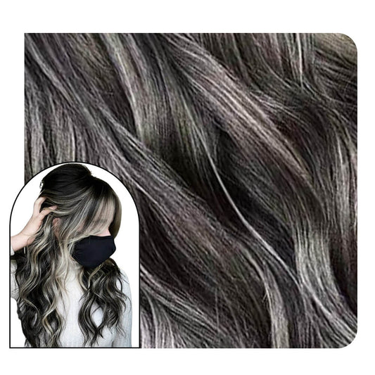 injection tape in hair black mix silver color