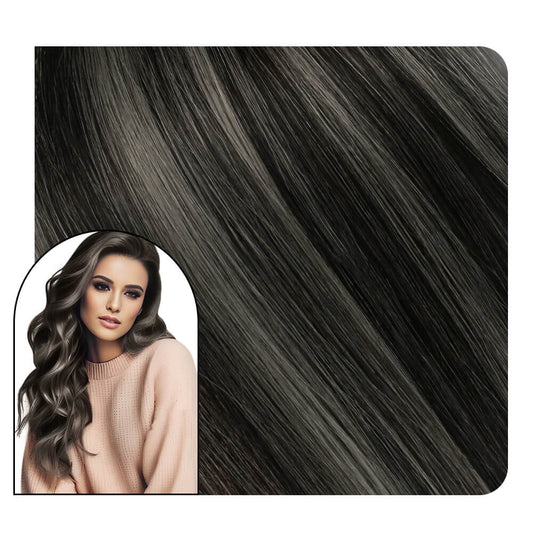 Balayage Invisible Genius Weft Extensions Black With Grey #1B/Silver/1B