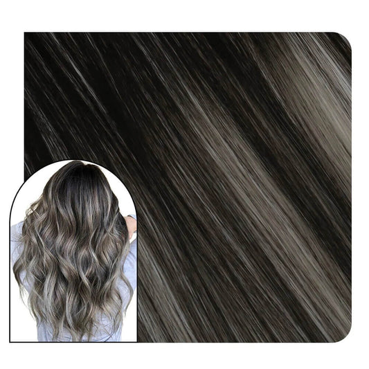 [Virgin+] Balayage Virgin Tape in Hair Extensions For Black Hair #1B/Silver/1B