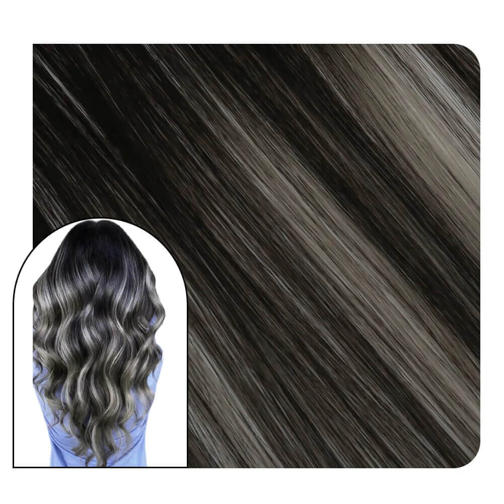 Balayage Invisible Injection Tape in Hair Extensions For Black Hair #1B/Silver/1B