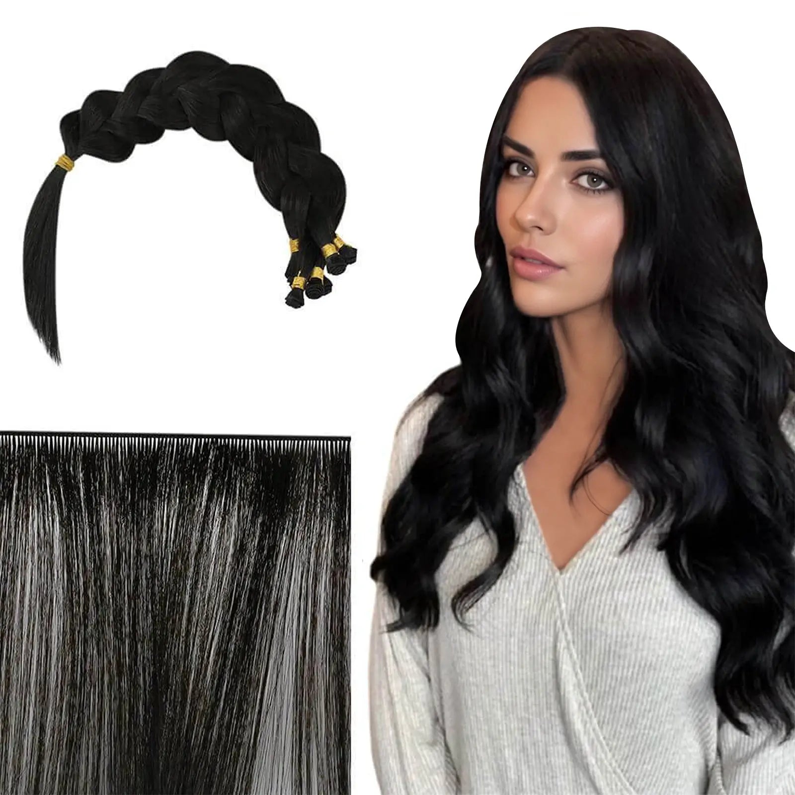hand tied hair weft 100% human hair jet black hair