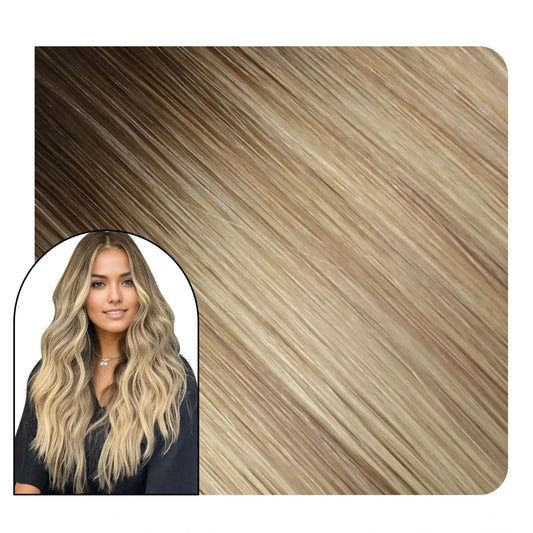 Clip in Hair Extensions Brown Mixed With Blonde For Thin Hair