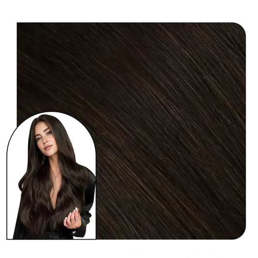 Clip in Hair Extensions Human Hair Darkest Brown