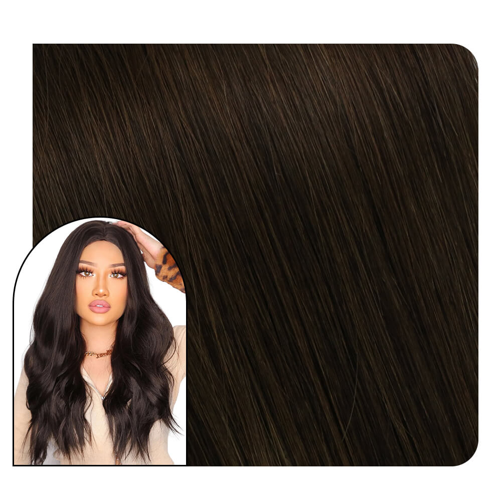 Full Cuticle Virgin Hand-tied Real Human Hair Weft Darkest Brown #2