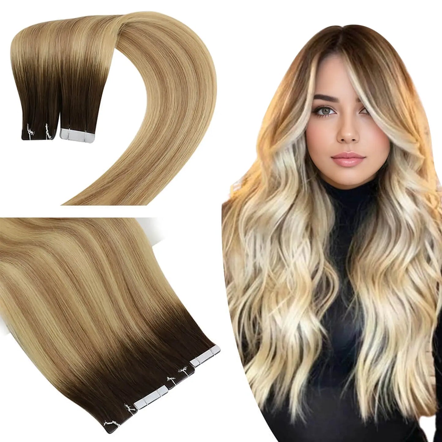 PU Hair Seamless Invisible Injected Tape in Extensions Human Hair #3/8/22