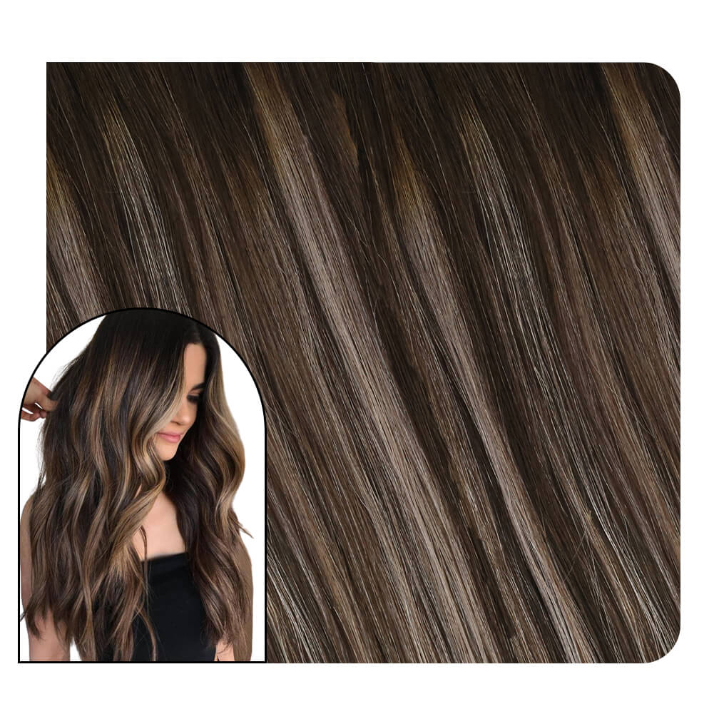 120Gram Balayage Color #4 Dark Brown with #18 Clip Ins