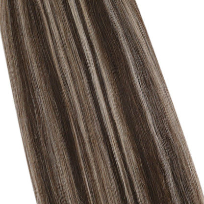 Human Hair Extensions Pre-bonded Flat Tip Hair Extensions Dark Brown with Blonde #4/18/4