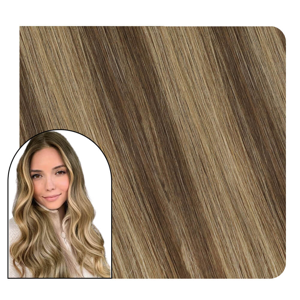 Balayage Ombre Darkest Brown #4 with Caramel Blonde #27 Full Head Clip in Remy Hair