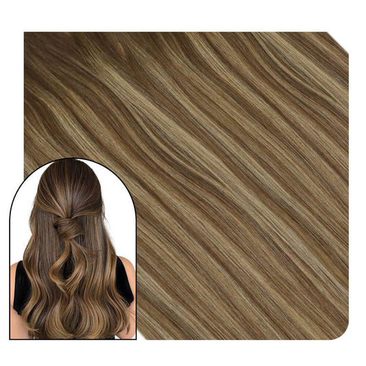 [Virgin+] Brown Balayage Tape in Real Human Virgin Hair Extensions #4/27/4