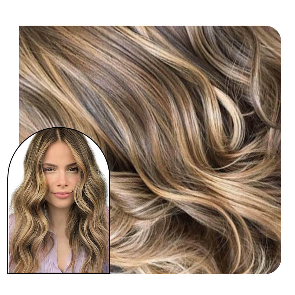 Seamless Inject Tape in Hair Extensions Virgin Hair Curly Hair Extensions  Balayage #4/27/4