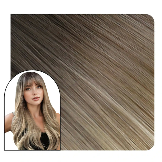 Human Hair Extensions Clip In Balayage Brown Blonde