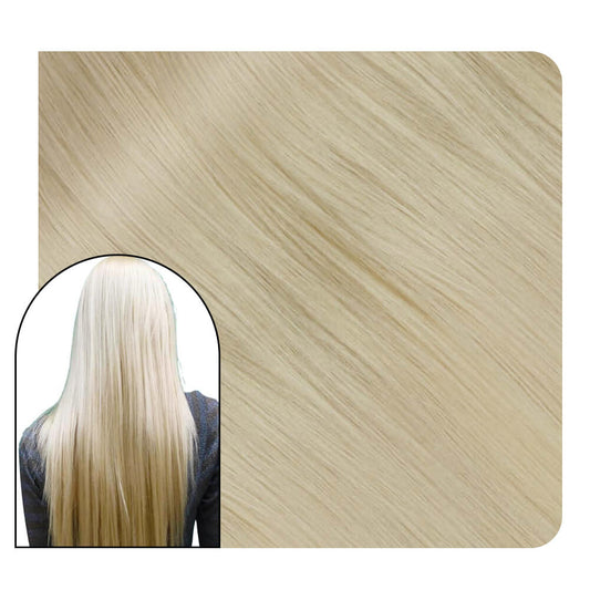 PU Flat Silk Weft Hair Extensions Real Virgin Human Hair Blonde #60
