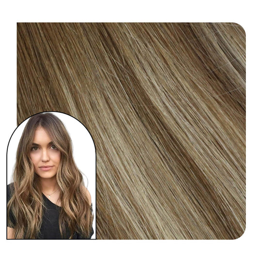 Clip in Remy Hair Extensions Human Hair Balayage Ombre Color #6/60/6 Brown with Blonde