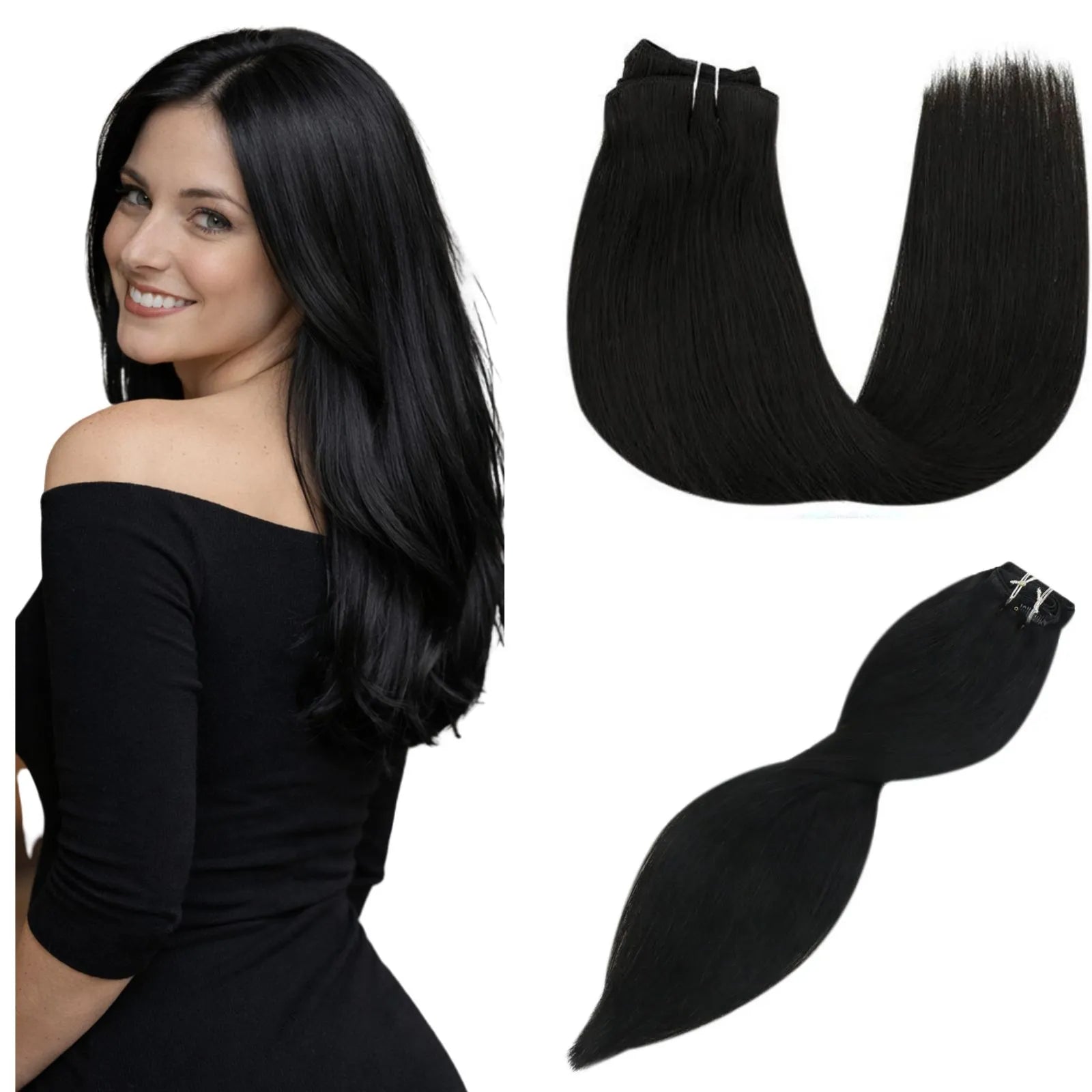 off black clip in remy human hair extensions