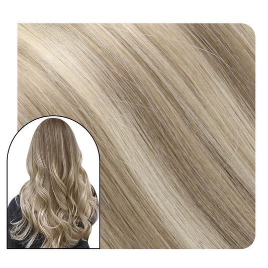 Flat Silk Weft Hair Extensions Virgin Human Hair Brown With Blonde #8/8/613