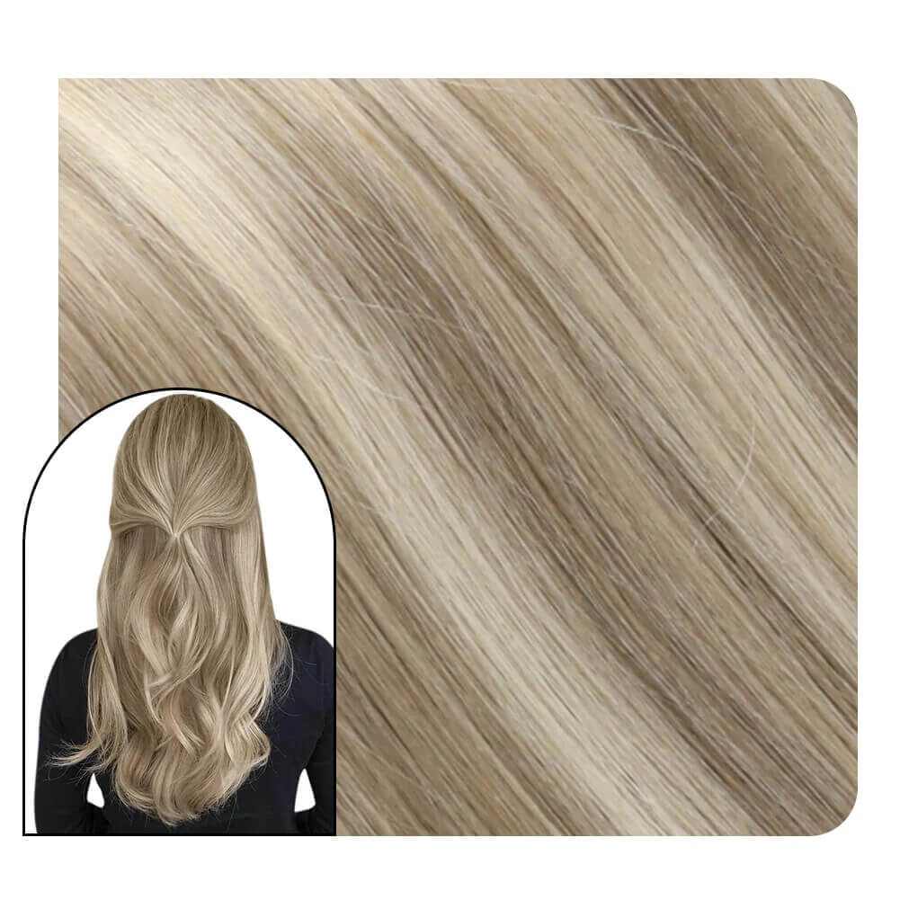 Flat Silk Weft Hair Extensions Virgin Hair Highlight Brown with Blonde #P8/60