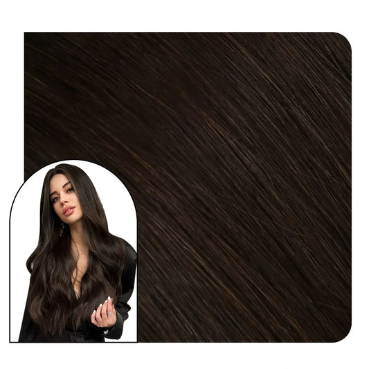 Clip in Hair Extensions Human Hair Darkest Brown