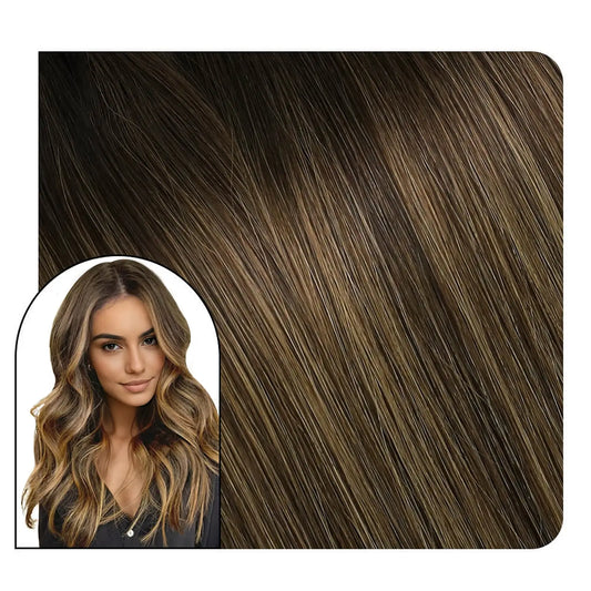 Full Cuticle Hand-tied Hair Extensions Virgin Human Hair Balayage #DU Thin Hair
