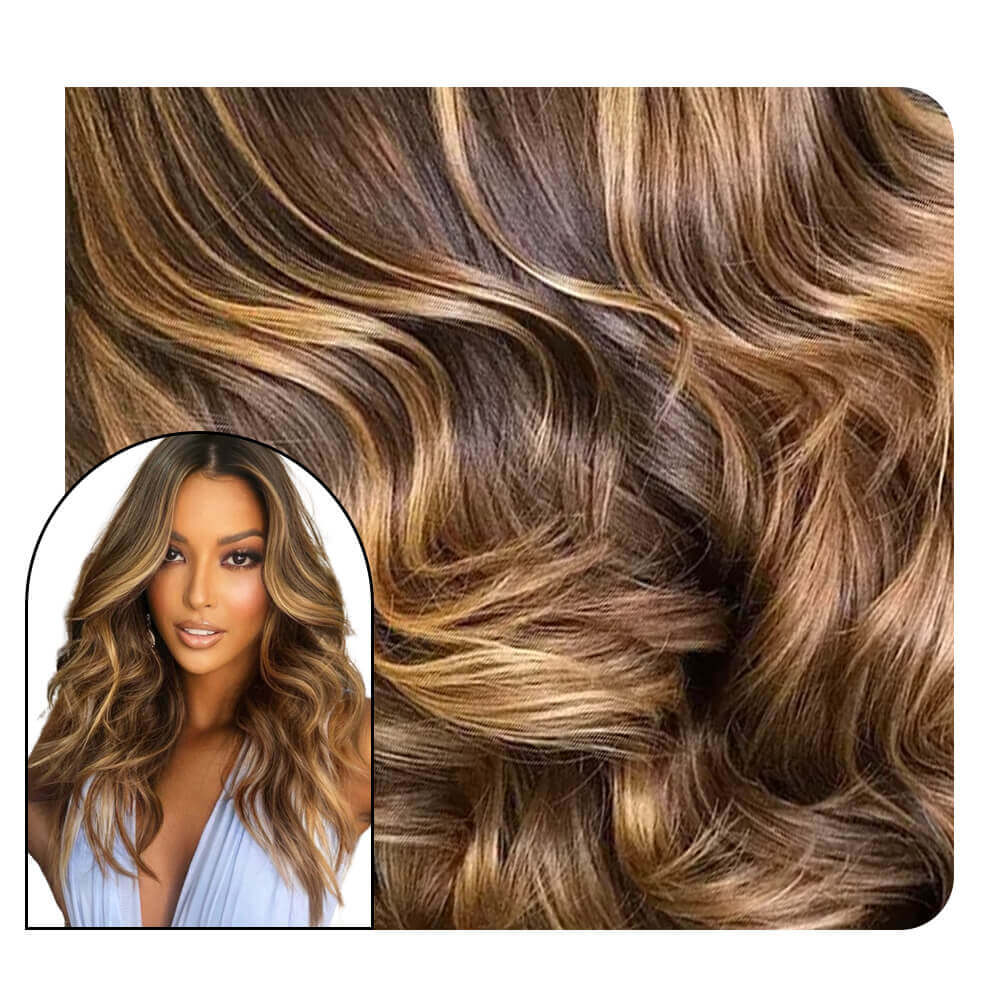 Body Wavy Injection Tape in Hair Extensions Balayage Ombre Color #DU